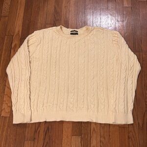 Oversized 100% Cotton Cream Cable Knit Crewneck Sweater Size L